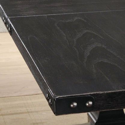 Black & Vintage Trestle Dining Table with Double Pedestal Base - 1st Choice Furniture Direct