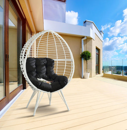 Black Wicker Egg Chair with Cushioned Indoor Outdoor Seating - 1st Choice Furniture Direct