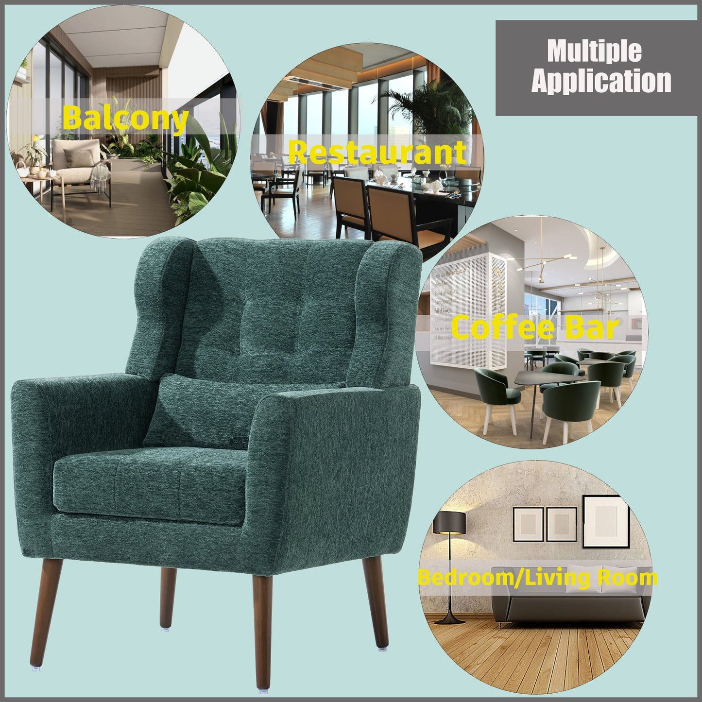 Blackish Green Chenille Accent Chair with Lumbar Pillow - 1st Choice Furniture Direct
