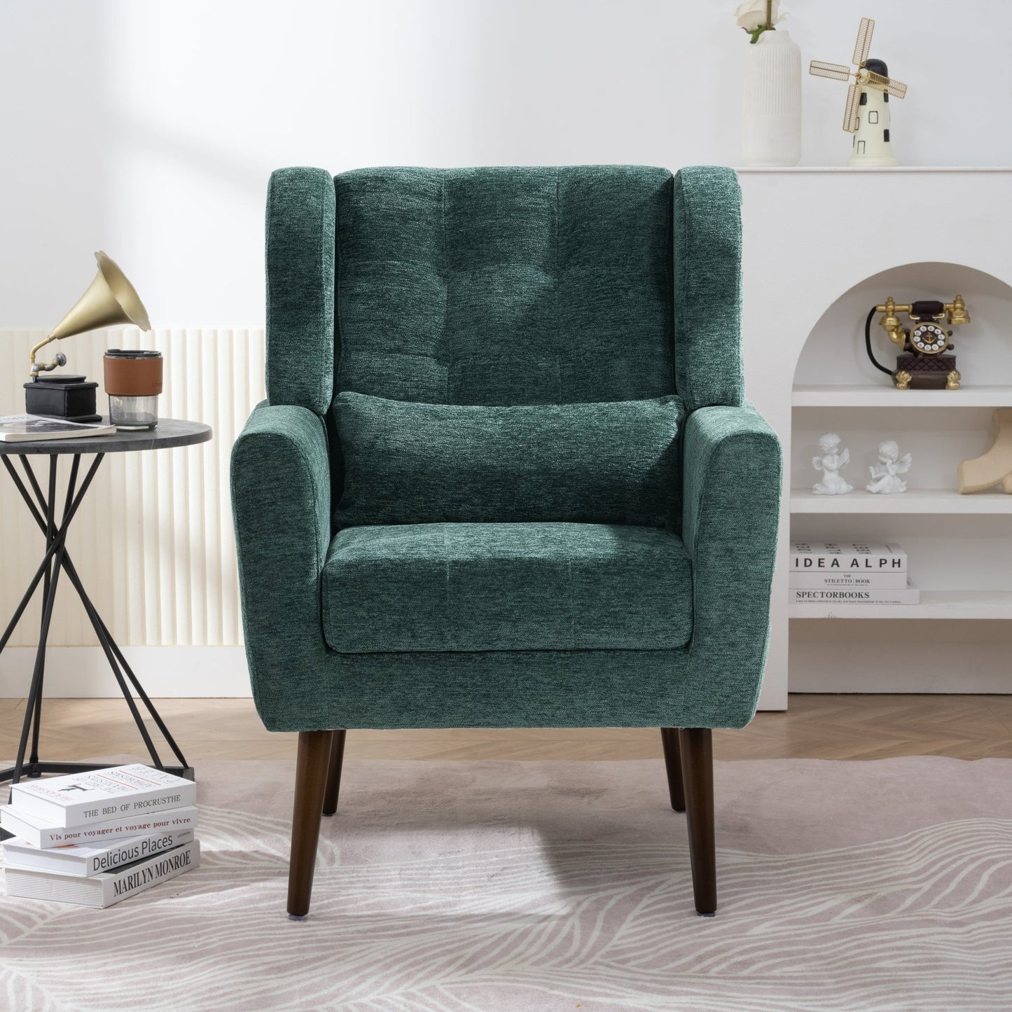 Blackish Green Chenille Accent Chair with Lumbar Pillow - 1st Choice Furniture Direct