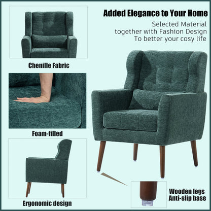 Blackish Green Chenille Accent Chair with Lumbar Pillow - 1st Choice Furniture Direct