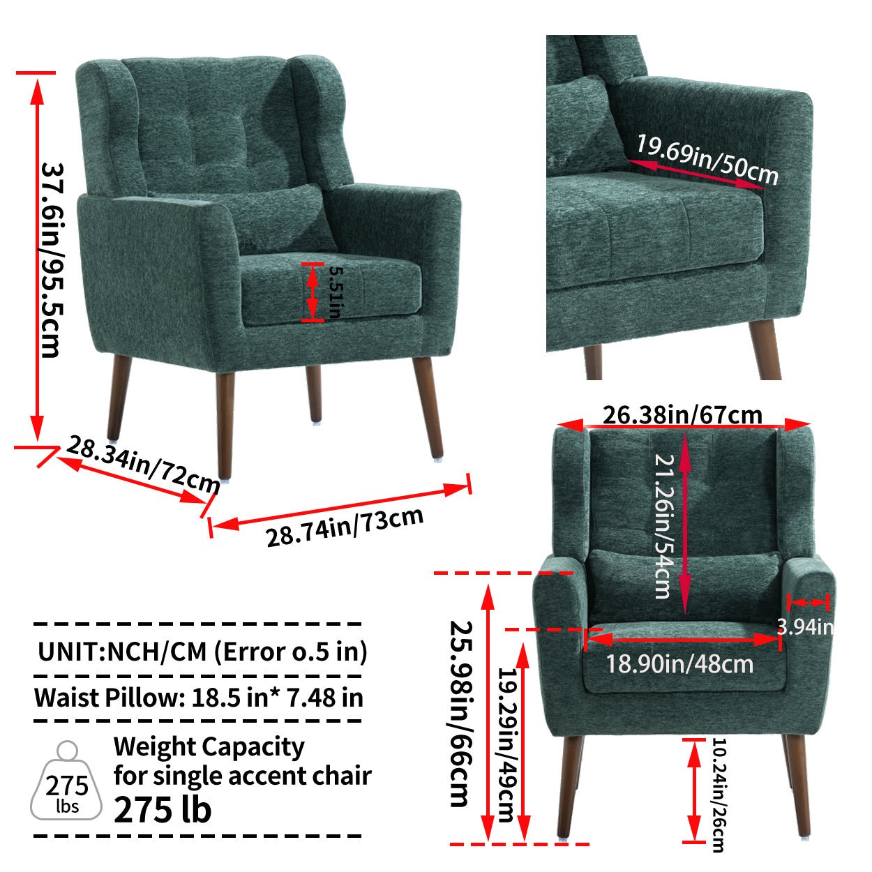 Blackish Green Chenille Accent Chair with Lumbar Pillow - 1st Choice Furniture Direct