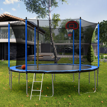 Blue 15FT Trampoline with Basketball Hoop and Ladder, Inner Safety Enclosure, Stainless Steel Frame - 1st Choice Furniture Direct
