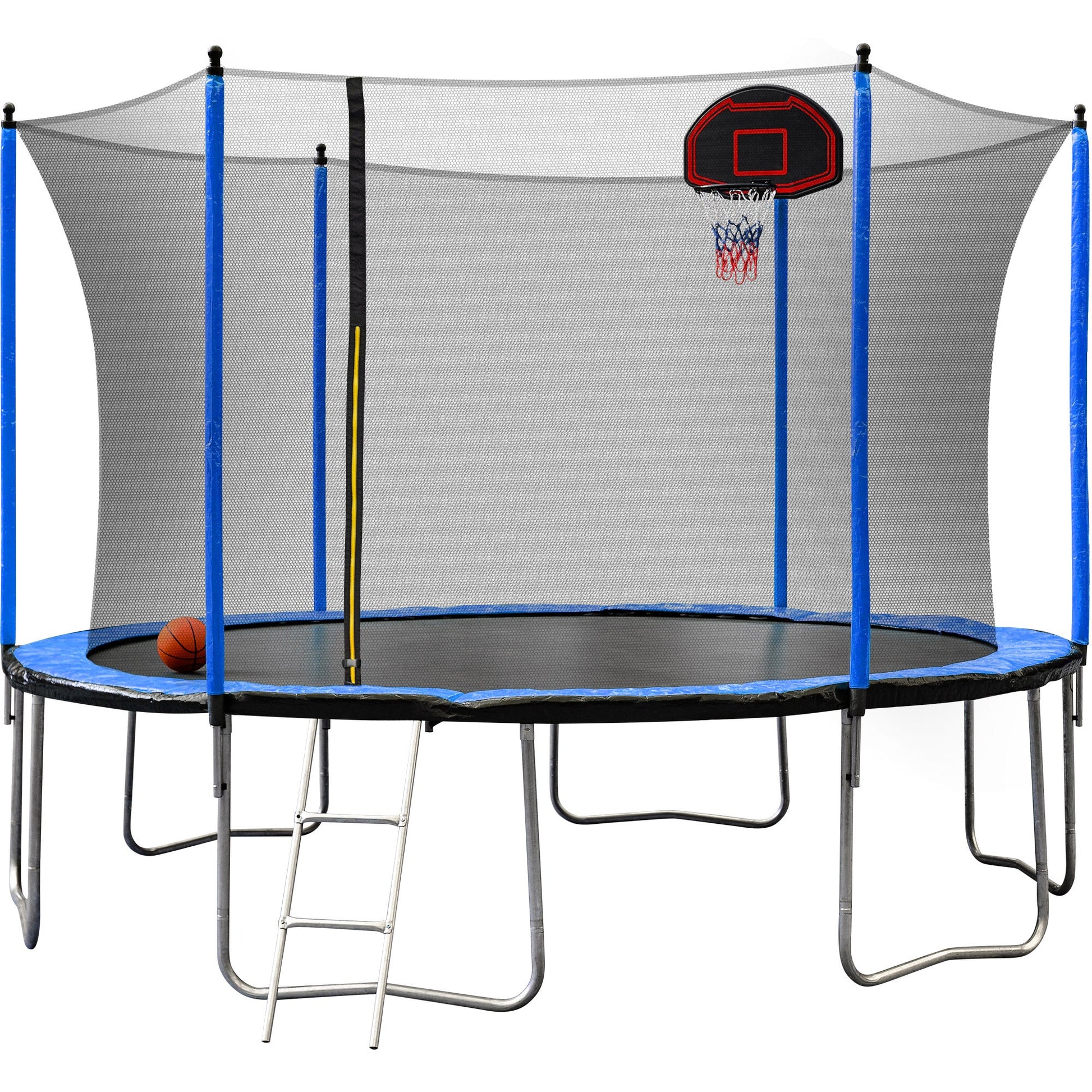 Blue 15FT Trampoline with Basketball Hoop and Ladder, Inner Safety Enclosure, Stainless Steel Frame - 1st Choice Furniture Direct
