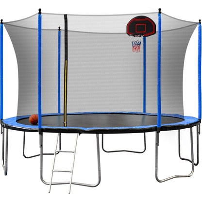 Blue 15FT Trampoline with Basketball Hoop and Ladder, Inner Safety Enclosure, Stainless Steel Frame - 1st Choice Furniture Direct