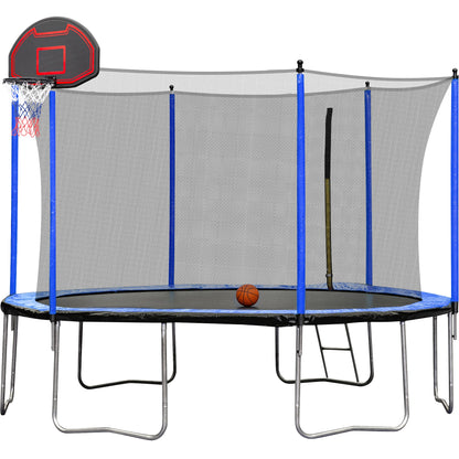 Blue 15FT Trampoline with Basketball Hoop and Ladder, Inner Safety Enclosure, Stainless Steel Frame - 1st Choice Furniture Direct