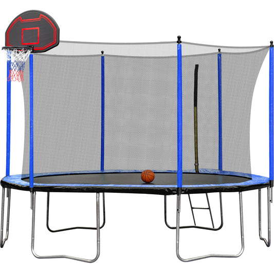 Blue 15FT Trampoline with Basketball Hoop and Ladder, Inner Safety Enclosure, Stainless Steel Frame - 1st Choice Furniture Direct