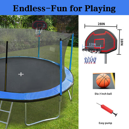 Blue 15FT Trampoline with Basketball Hoop and Ladder, Inner Safety Enclosure, Stainless Steel Frame - 1st Choice Furniture Direct