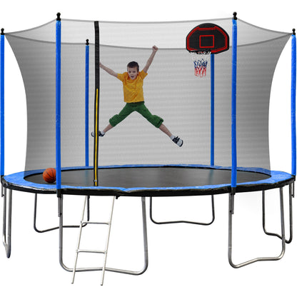 Blue 15FT Trampoline with Basketball Hoop and Ladder, Inner Safety Enclosure, Stainless Steel Frame - 1st Choice Furniture Direct