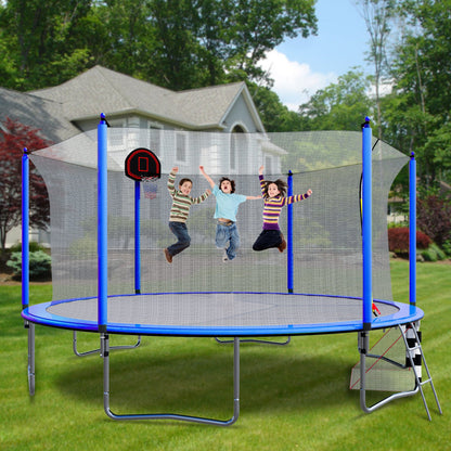 Blue 16FT Trampoline with Basketball Hoop, Pump, Ladder, Inner Safety Enclosure & Soccer Goal - 1st Choice Furniture Direct