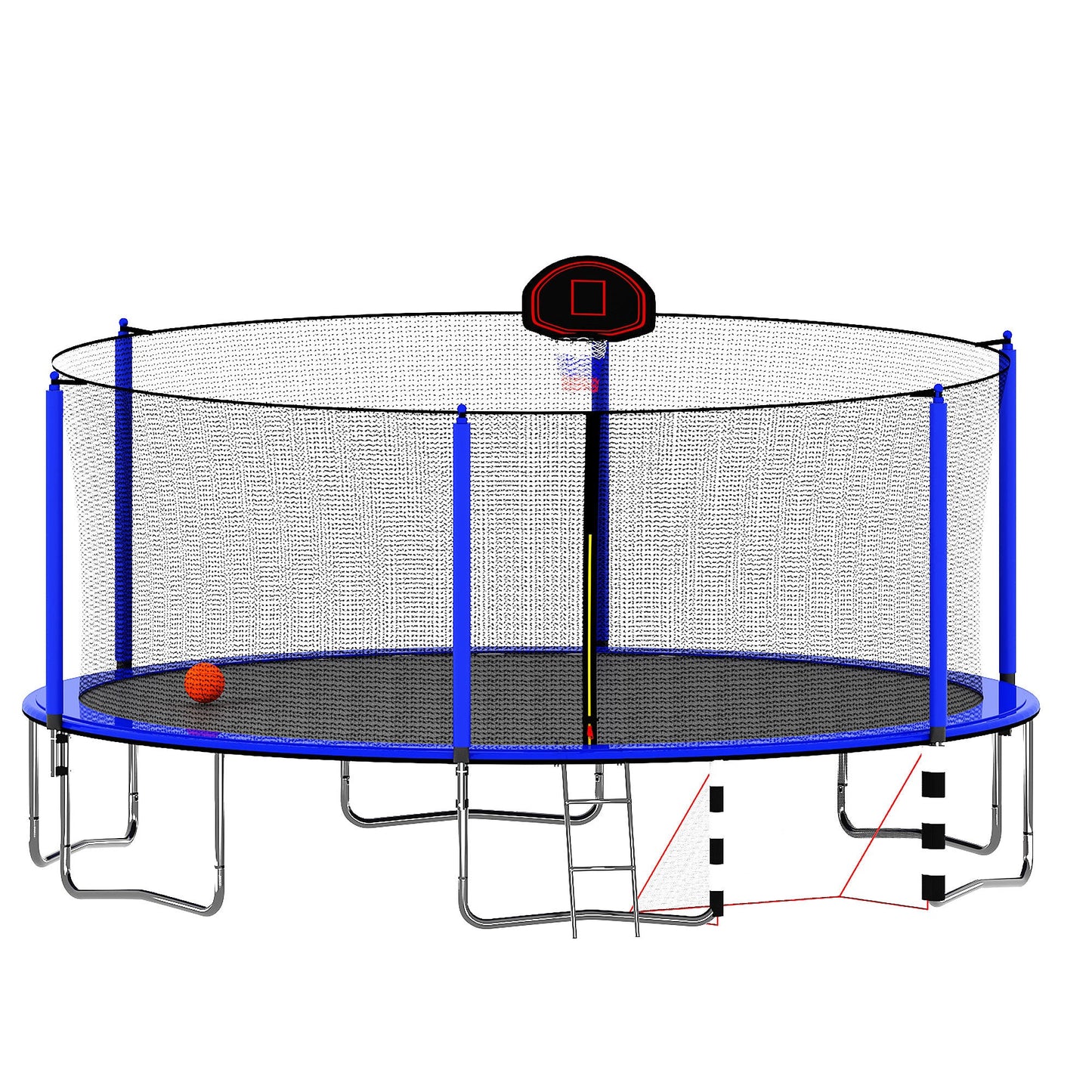Blue 16FT Trampoline with Basketball Hoop, Pump, Ladder, Inner Safety Enclosure & Soccer Goal - 1st Choice Furniture Direct