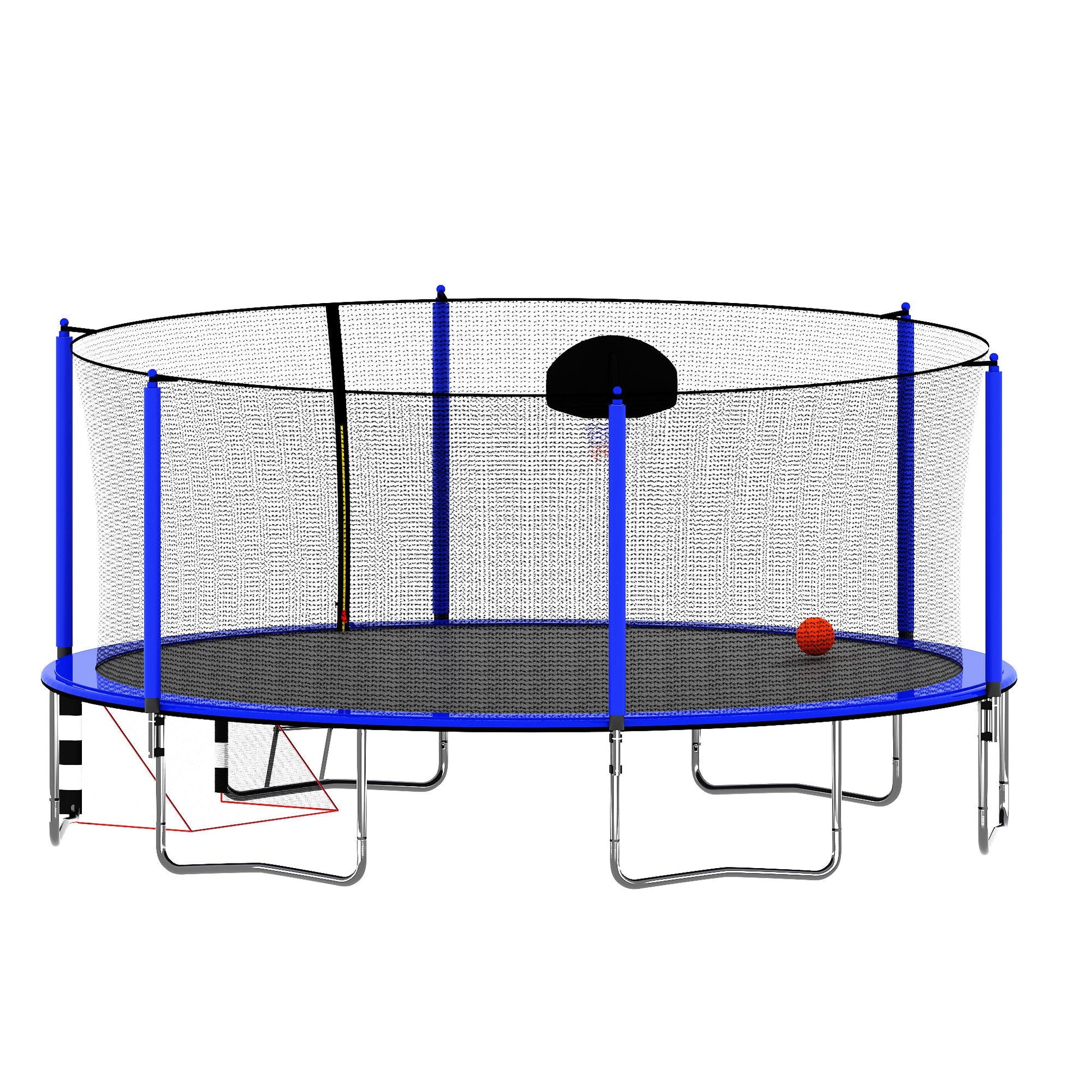Blue 16FT Trampoline with Basketball Hoop, Pump, Ladder, Inner Safety Enclosure & Soccer Goal - 1st Choice Furniture Direct