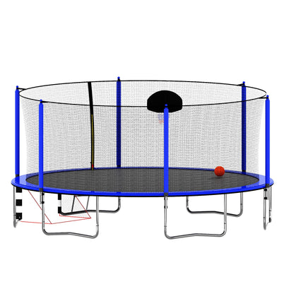 Blue 16FT Trampoline with Basketball Hoop, Pump, Ladder, Inner Safety Enclosure & Soccer Goal - 1st Choice Furniture Direct