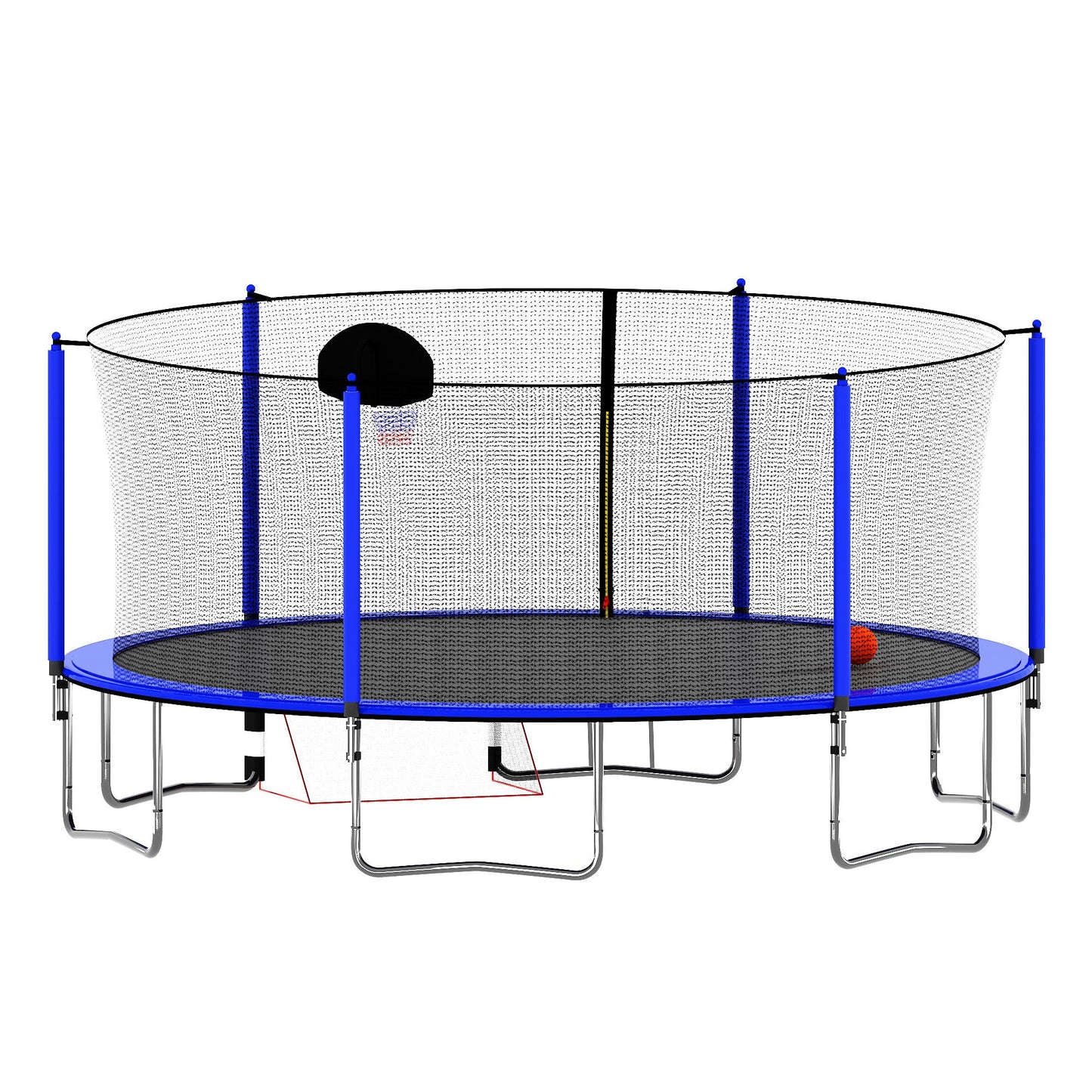 Blue 16FT Trampoline with Basketball Hoop, Pump, Ladder, Inner Safety Enclosure & Soccer Goal - 1st Choice Furniture Direct