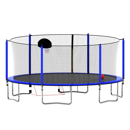 Blue 16FT Trampoline with Basketball Hoop, Pump, Ladder, Inner Safety Enclosure & Soccer Goal - 1st Choice Furniture Direct
