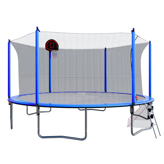 Blue 16FT Trampoline with Basketball Hoop, Pump, Ladder, Inner Safety Enclosure & Soccer Goal - 1st Choice Furniture Direct