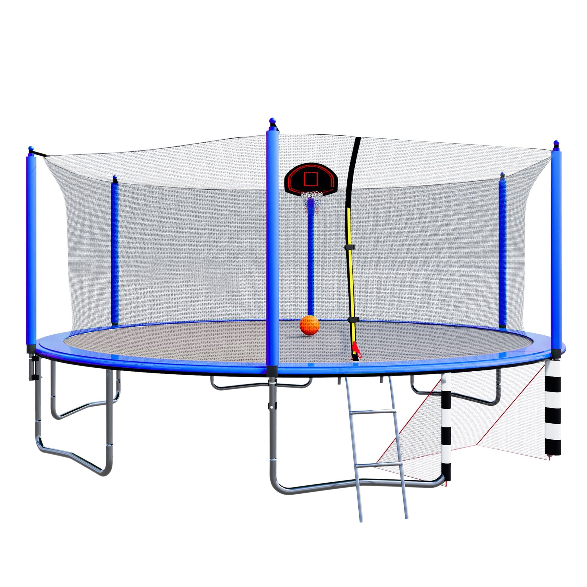 Blue 16FT Trampoline with Basketball Hoop, Pump, Ladder, Inner Safety Enclosure & Soccer Goal - 1st Choice Furniture Direct
