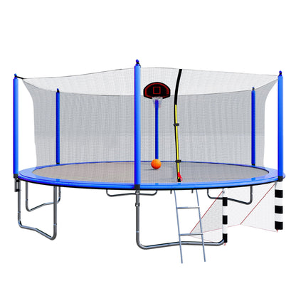 Blue 16FT Trampoline with Basketball Hoop, Pump, Ladder, Inner Safety Enclosure & Soccer Goal - 1st Choice Furniture Direct