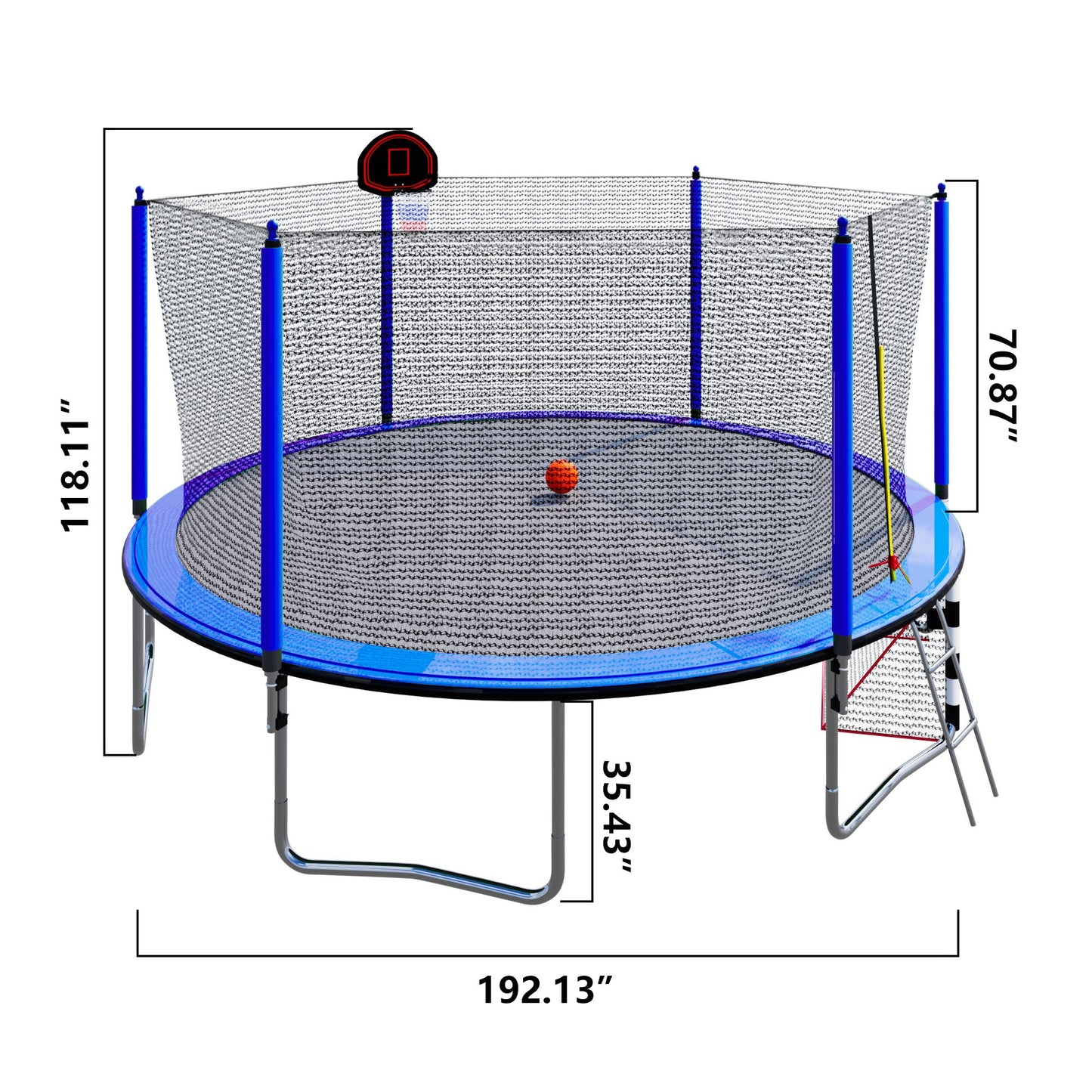 Blue 16FT Trampoline with Basketball Hoop, Pump, Ladder, Inner Safety Enclosure & Soccer Goal - 1st Choice Furniture Direct