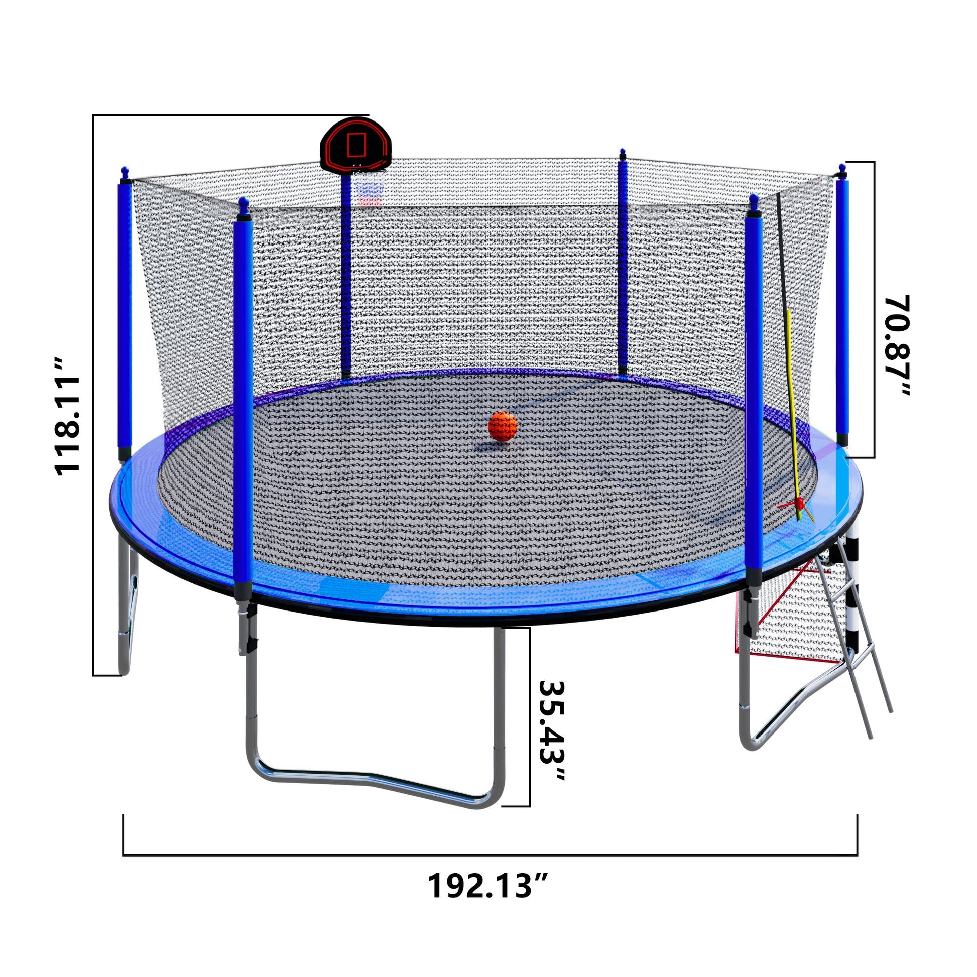 Blue 16FT Trampoline with Basketball Hoop, Pump, Ladder, Inner Safety Enclosure & Soccer Goal - 1st Choice Furniture Direct