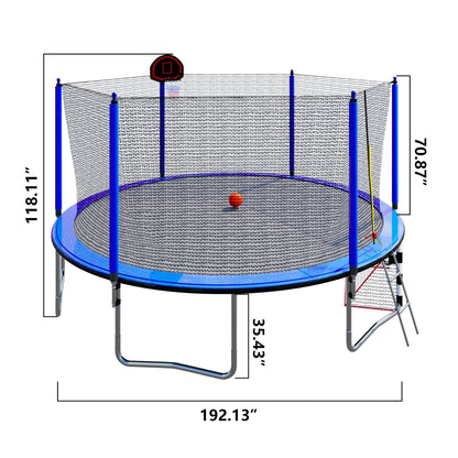 Blue 16FT Trampoline with Basketball Hoop, Pump, Ladder, Inner Safety Enclosure & Soccer Goal - 1st Choice Furniture Direct
