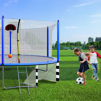 Blue 16FT Trampoline with Basketball Hoop, Pump, Ladder, Inner Safety Enclosure & Soccer Goal - 1st Choice Furniture Direct