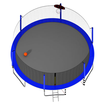 Blue 16FT Trampoline with Basketball Hoop, Pump, Ladder, Inner Safety Enclosure & Soccer Goal - 1st Choice Furniture Direct
