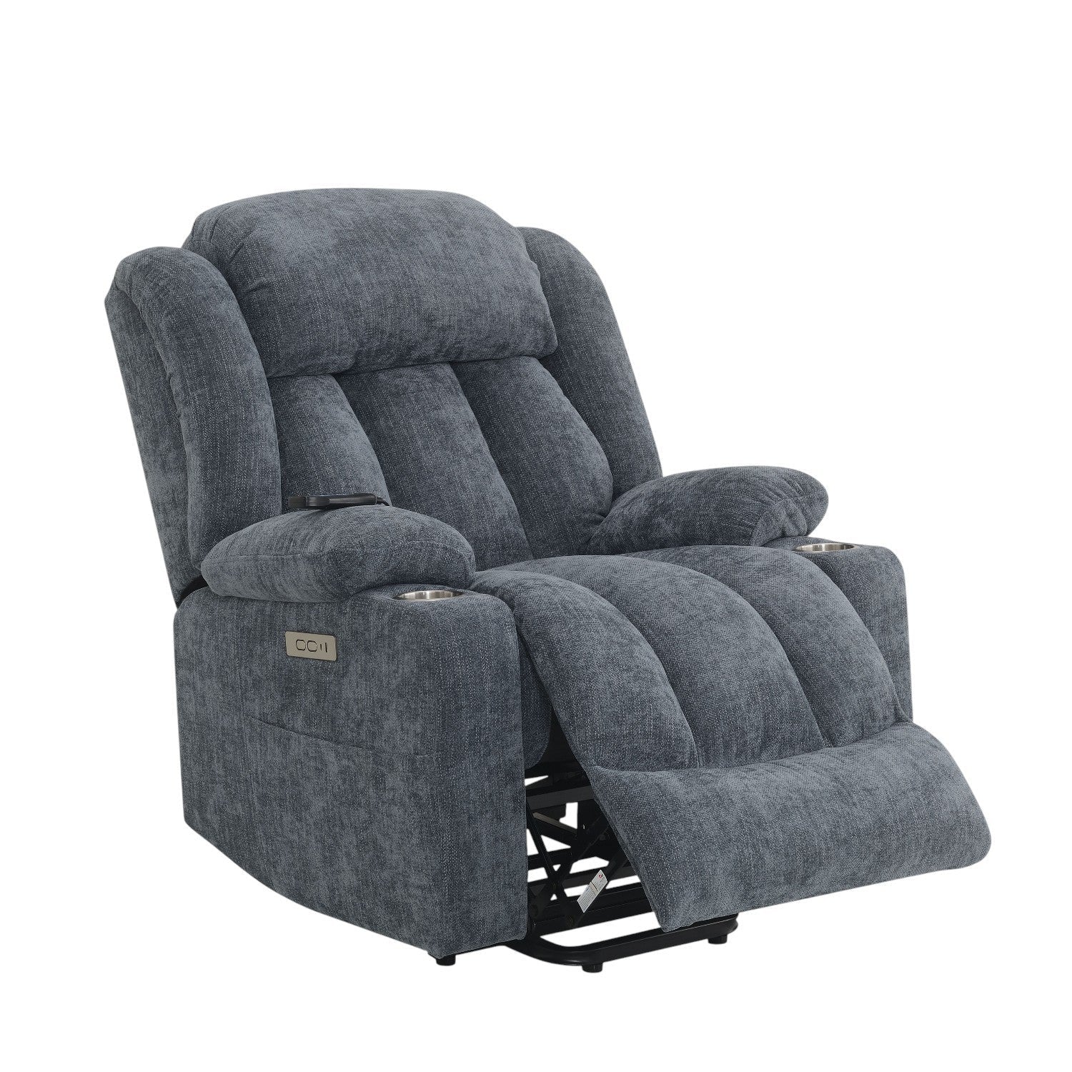 Blue Chenille Power Lift Recliner with Heat, Massage & USB Charging - 1st Choice Furniture Direct