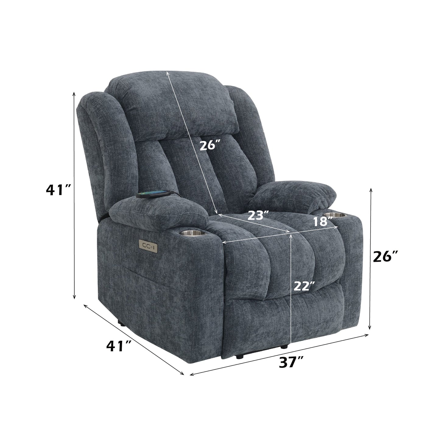 Blue Chenille Power Lift Recliner with Heat, Massage & USB Charging - 1st Choice Furniture Direct
