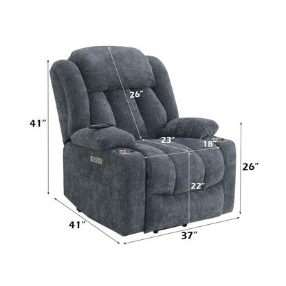 Blue Chenille Power Lift Recliner with Heat, Massage & USB Charging - 1st Choice Furniture Direct