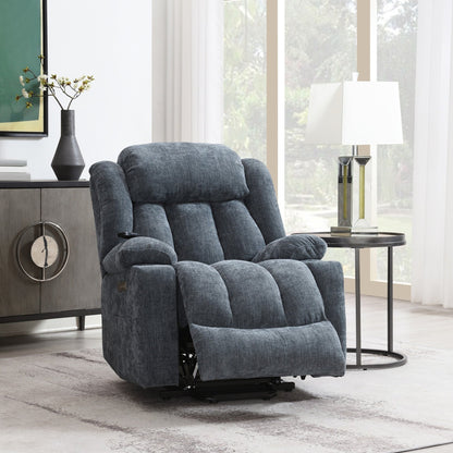 Blue Chenille Power Lift Recliner with Heat, Massage & USB Charging - 1st Choice Furniture Direct
