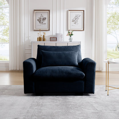 Blue Corduroy Deep Seat Single Sofa Accent Chair,Deep Seat Couch with Waist Pillow for Living Room/Apartment/Office - 1st Choice Furniture Direct
