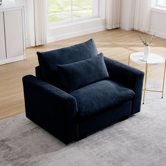 Blue Corduroy Deep Seat Single Sofa Accent Chair,Deep Seat Couch with Waist Pillow for Living Room/Apartment/Office - 1st Choice Furniture Direct
