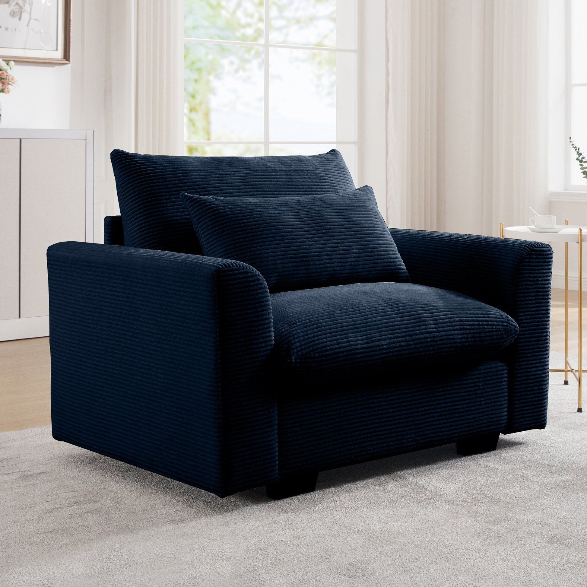 Blue Corduroy Deep Seat Single Sofa Accent Chair,Deep Seat Couch with Waist Pillow for Living Room/Apartment/Office - 1st Choice Furniture Direct