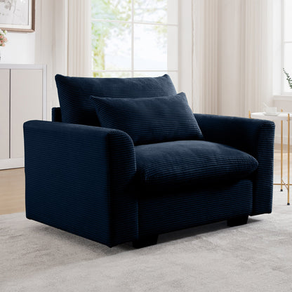Blue Corduroy Deep Seat Single Sofa Accent Chair,Deep Seat Couch with Waist Pillow for Living Room/Apartment/Office - 1st Choice Furniture Direct