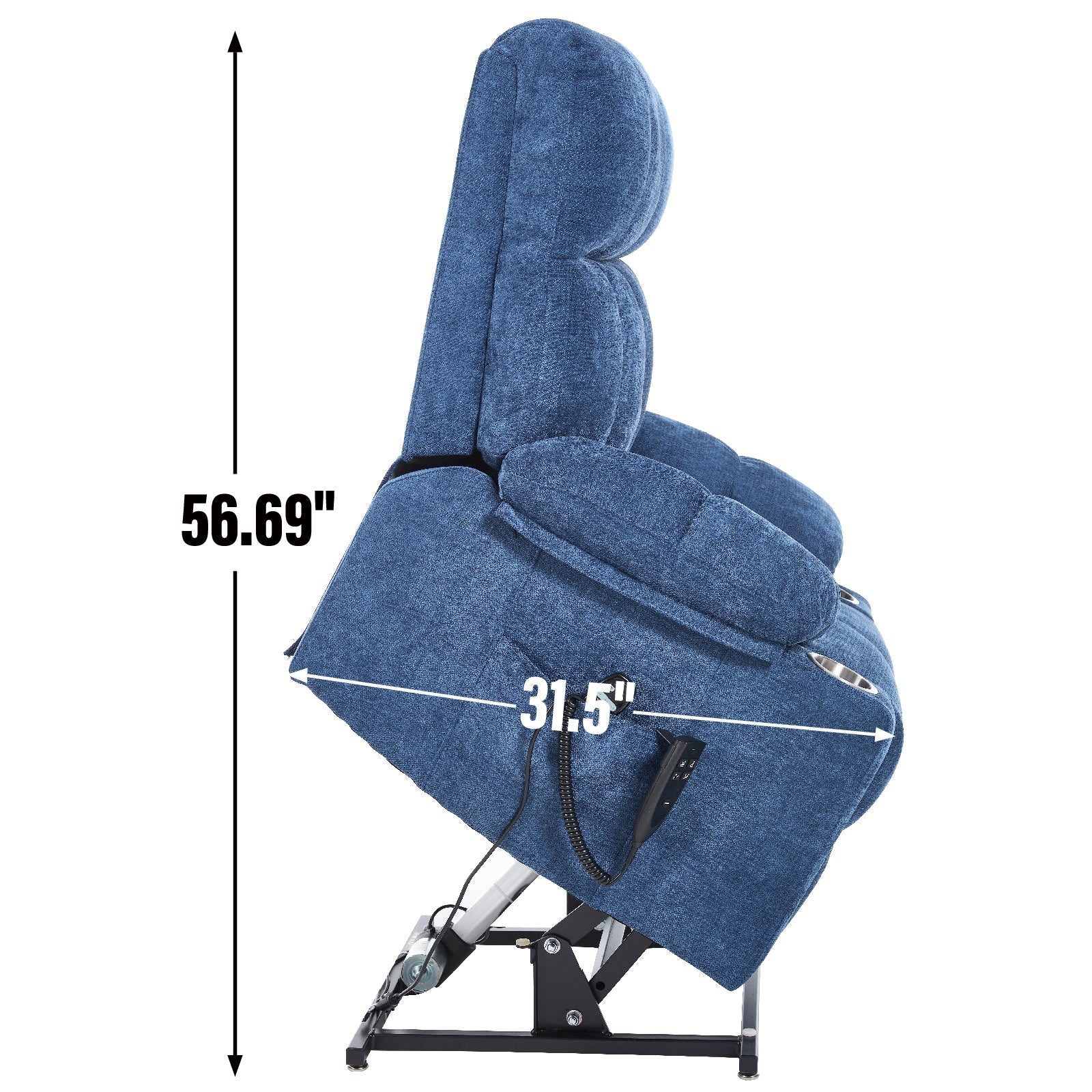 Blue Dual Motor Infinite Position Up to 350 LBS Chenille Power Lift Recliner Chair, Heavy Duty Motion Mechanism with 8 - Point Vibration Massage and Lumbar Heating, Dual Cup Holders - 1st Choice Furniture Direct