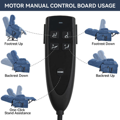 Blue Dual Motor Infinite Position Up to 350 LBS Chenille Power Lift Recliner Chair, Heavy Duty Motion Mechanism with 8 - Point Vibration Massage and Lumbar Heating, Dual Cup Holders - 1st Choice Furniture Direct