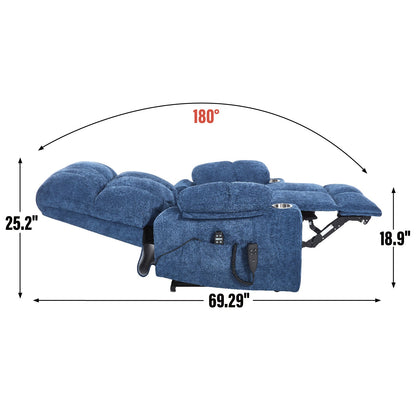 Blue Dual Motor Infinite Position Up to 350 LBS Chenille Power Lift Recliner Chair, Heavy Duty Motion Mechanism with 8 - Point Vibration Massage and Lumbar Heating, Dual Cup Holders - 1st Choice Furniture Direct