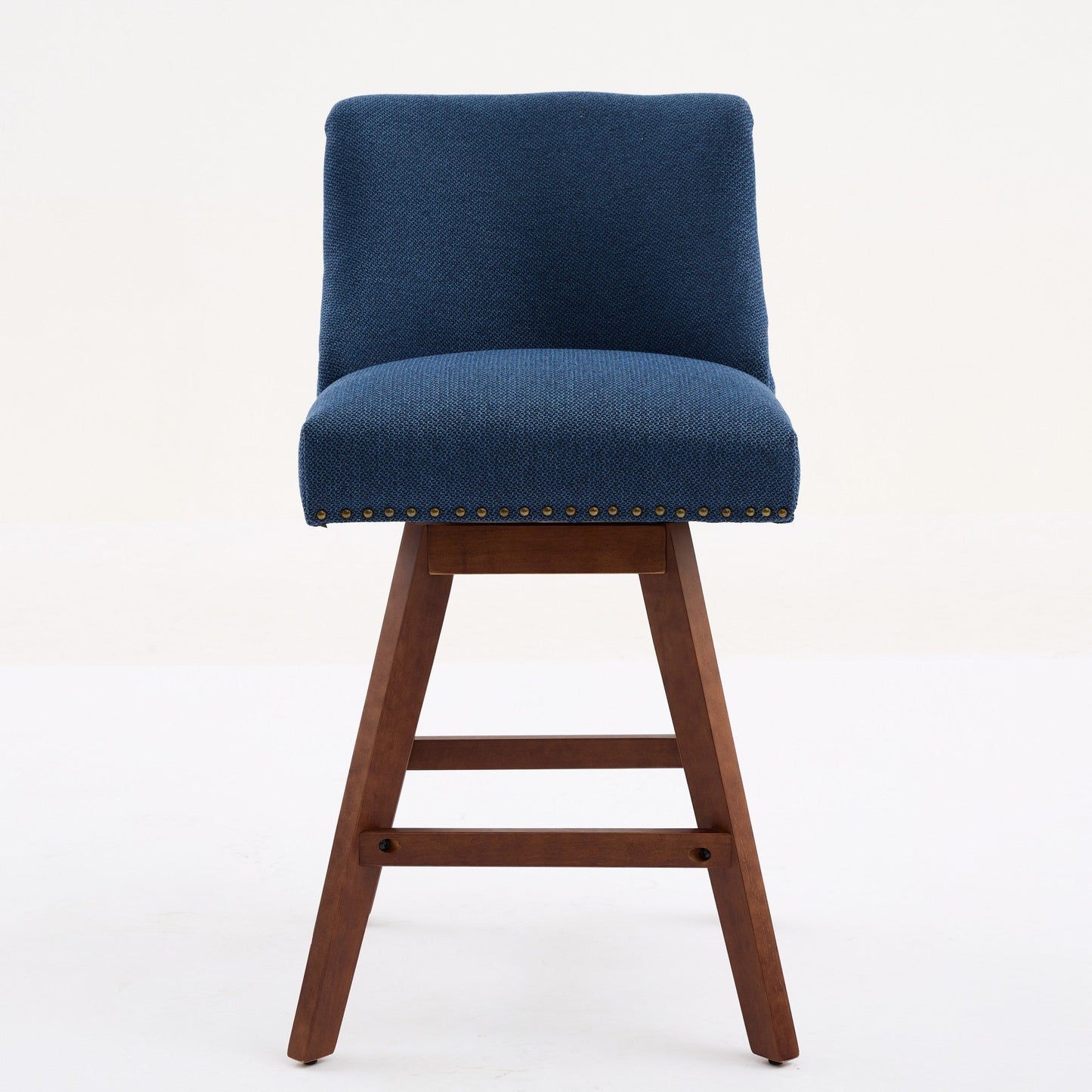 Blue Fabric Swivel Bar Stools Set of 2 | 26” Counter Height Chairs with Wood Frame - 1st Choice Furniture Direct