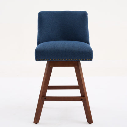 Blue Fabric Swivel Bar Stools Set of 2 | 26” Counter Height Chairs with Wood Frame - 1st Choice Furniture Direct