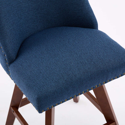 Blue Fabric Swivel Bar Stools Set of 2 | 26” Counter Height Chairs with Wood Frame - 1st Choice Furniture Direct