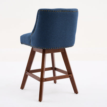 Blue Fabric Swivel Bar Stools Set of 2 | 26” Counter Height Chairs with Wood Frame - 1st Choice Furniture Direct