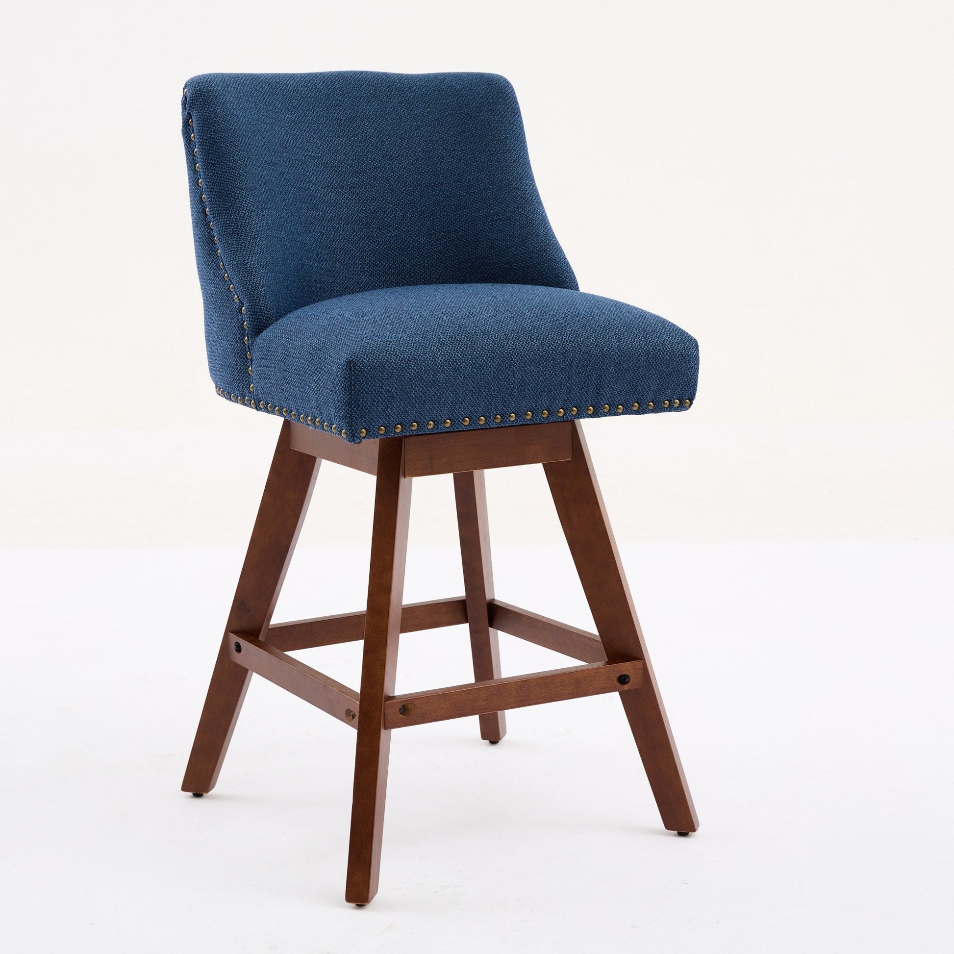 Blue Fabric Swivel Bar Stools Set of 2 | 26” Counter Height Chairs with Wood Frame - 1st Choice Furniture Direct