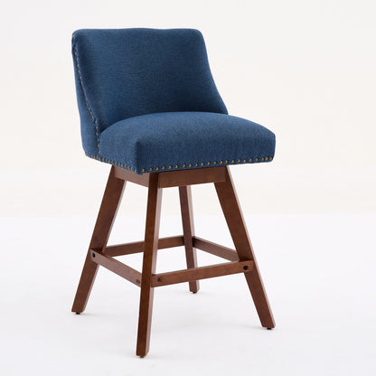 Blue Fabric Swivel Bar Stools Set of 2 | 26” Counter Height Chairs with Wood Frame - 1st Choice Furniture Direct