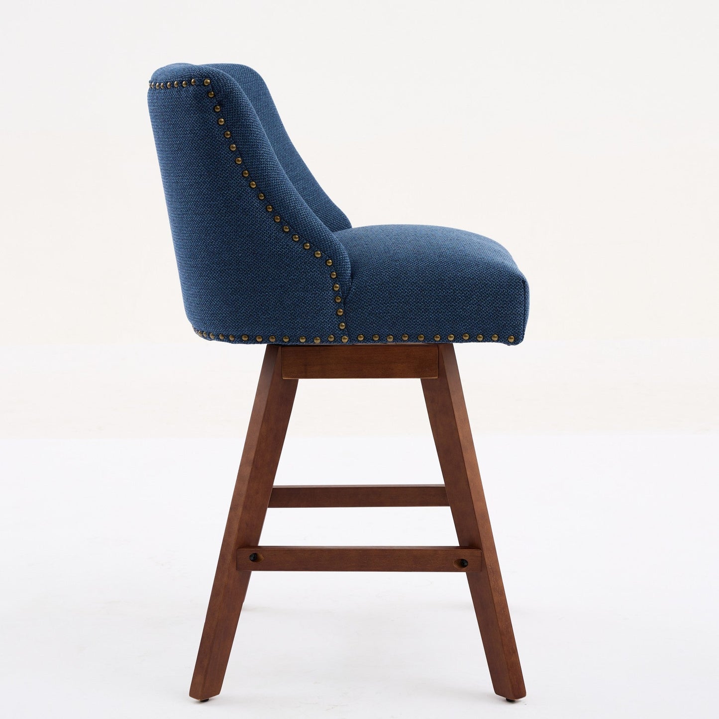 Blue Fabric Swivel Bar Stools Set of 2 | 26” Counter Height Chairs with Wood Frame - 1st Choice Furniture Direct