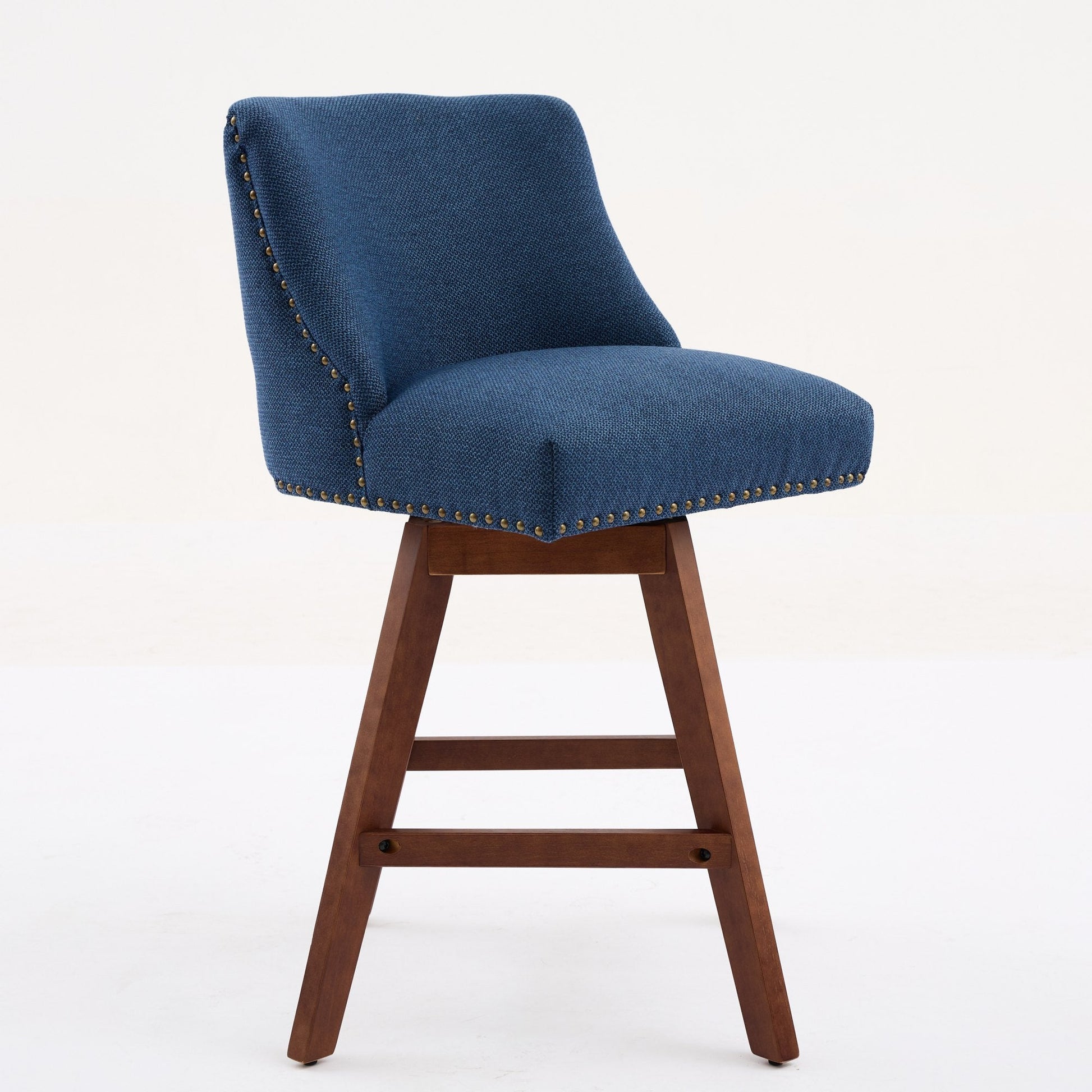 Blue Fabric Swivel Bar Stools Set of 2 | 26” Counter Height Chairs with Wood Frame - 1st Choice Furniture Direct