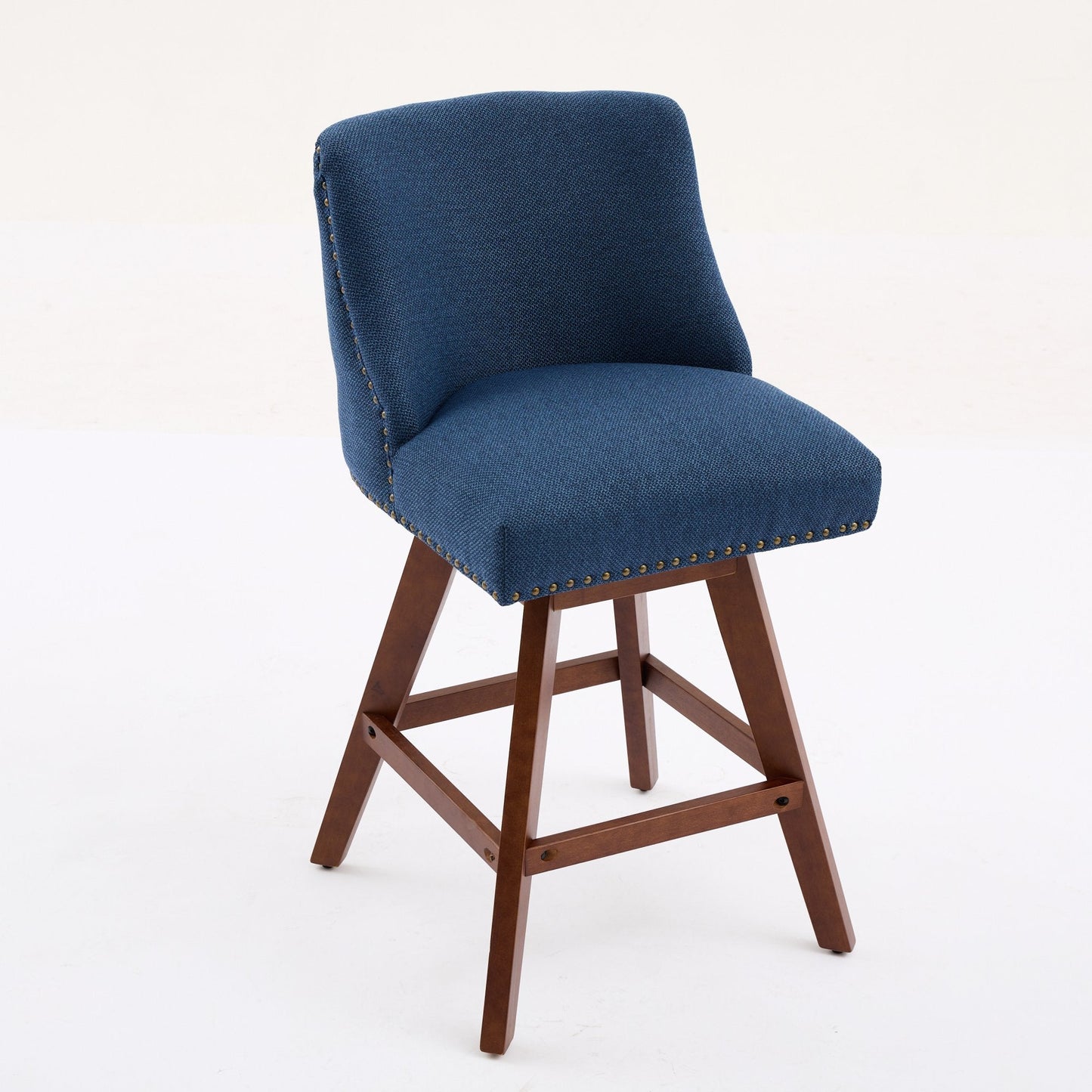 Blue Fabric Swivel Bar Stools Set of 2 | 26” Counter Height Chairs with Wood Frame - 1st Choice Furniture Direct