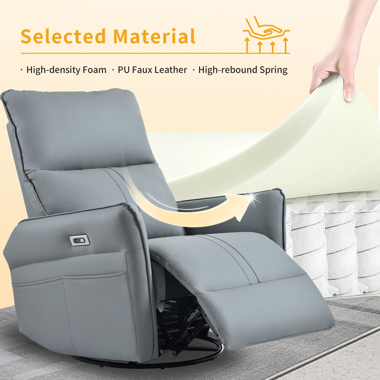 Blue Gray Power Swivel Rocker Recliner with USB Charging - 1st Choice Furniture Direct
