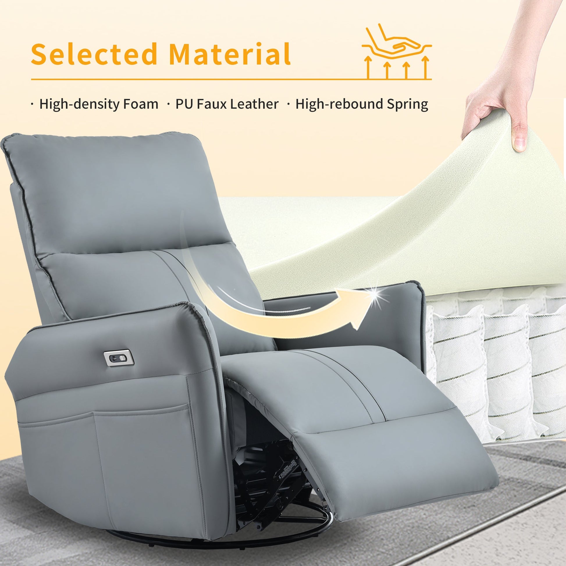 Blue Gray Power Swivel Rocker Recliner with USB Charging - 1st Choice Furniture Direct