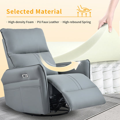 Blue Gray Power Swivel Rocker Recliner with USB Charging - 1st Choice Furniture Direct